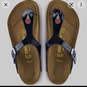 Birkenstock Gizeh Sandals Blue Patent Size 37